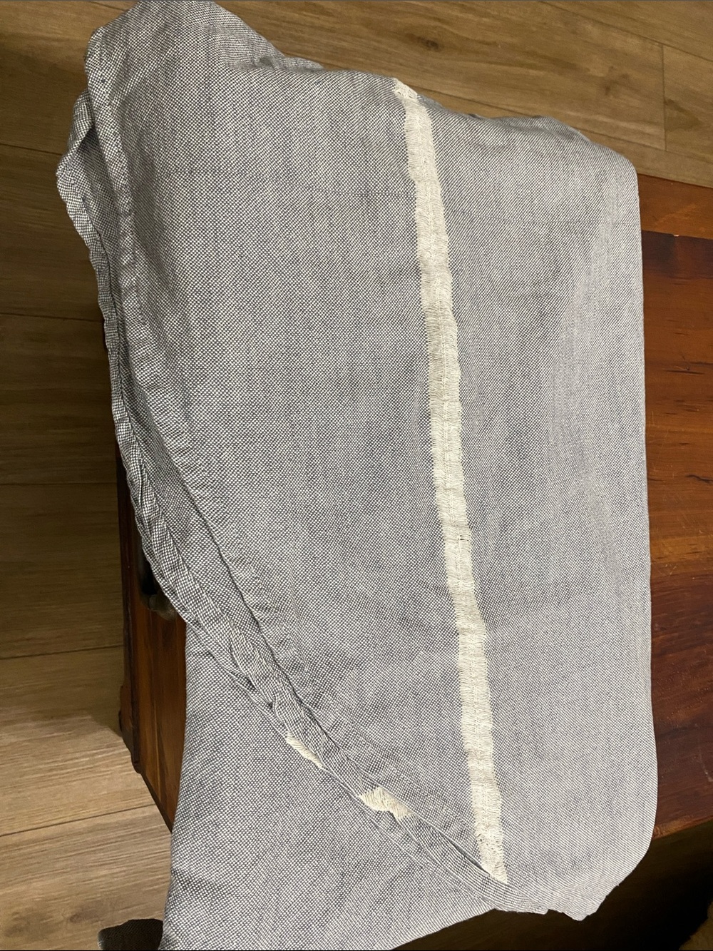 Better Homes & Gardens tablecloth 70” Round Gray & Natural Fringe Cotton